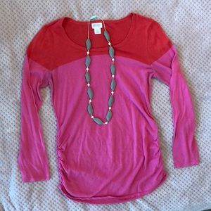 Fun color block long sleeve maternity sweater